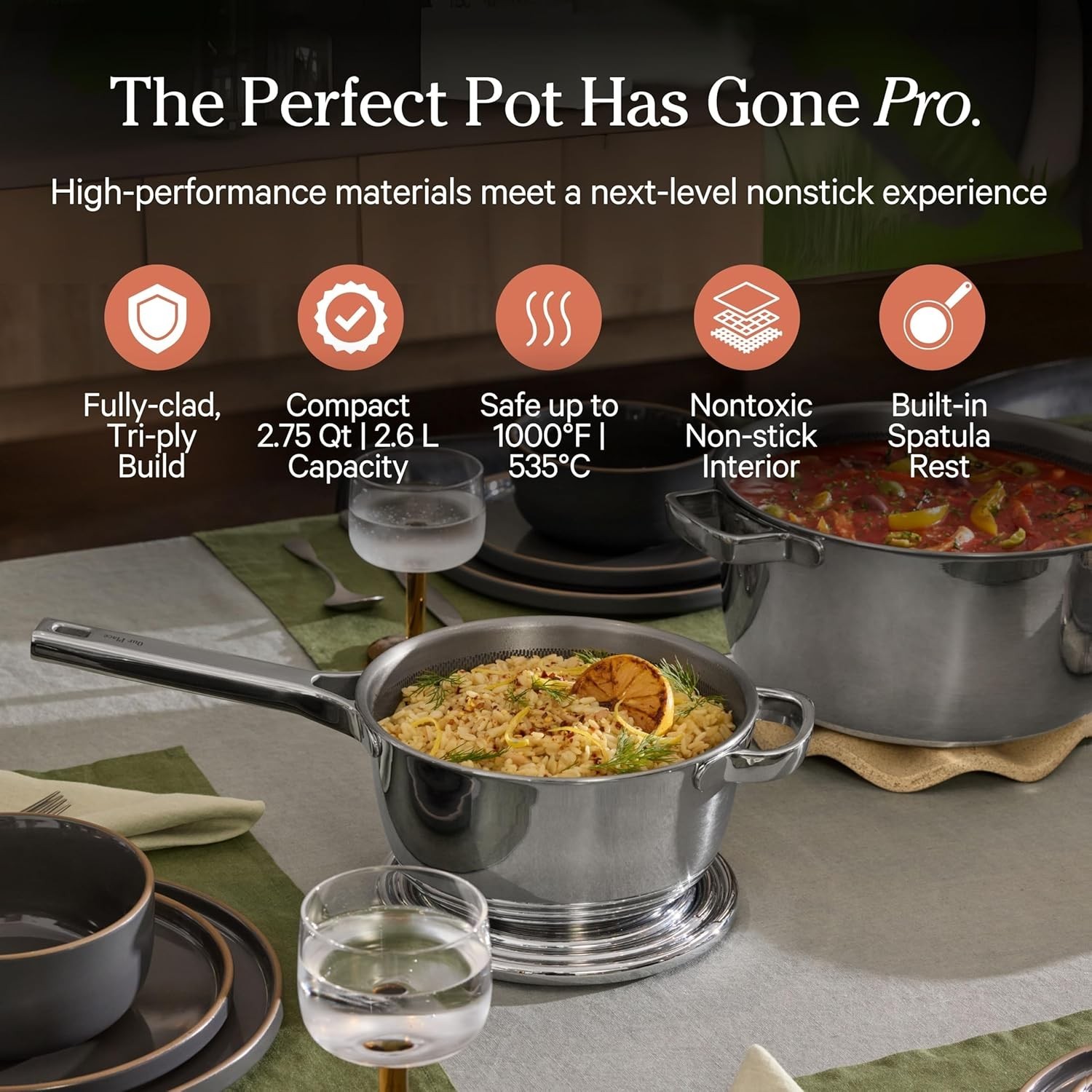 Our Place Titanium Mini Perfect Pot Pro Chrome -2.75 Qt No-Coating Nonstick Pot