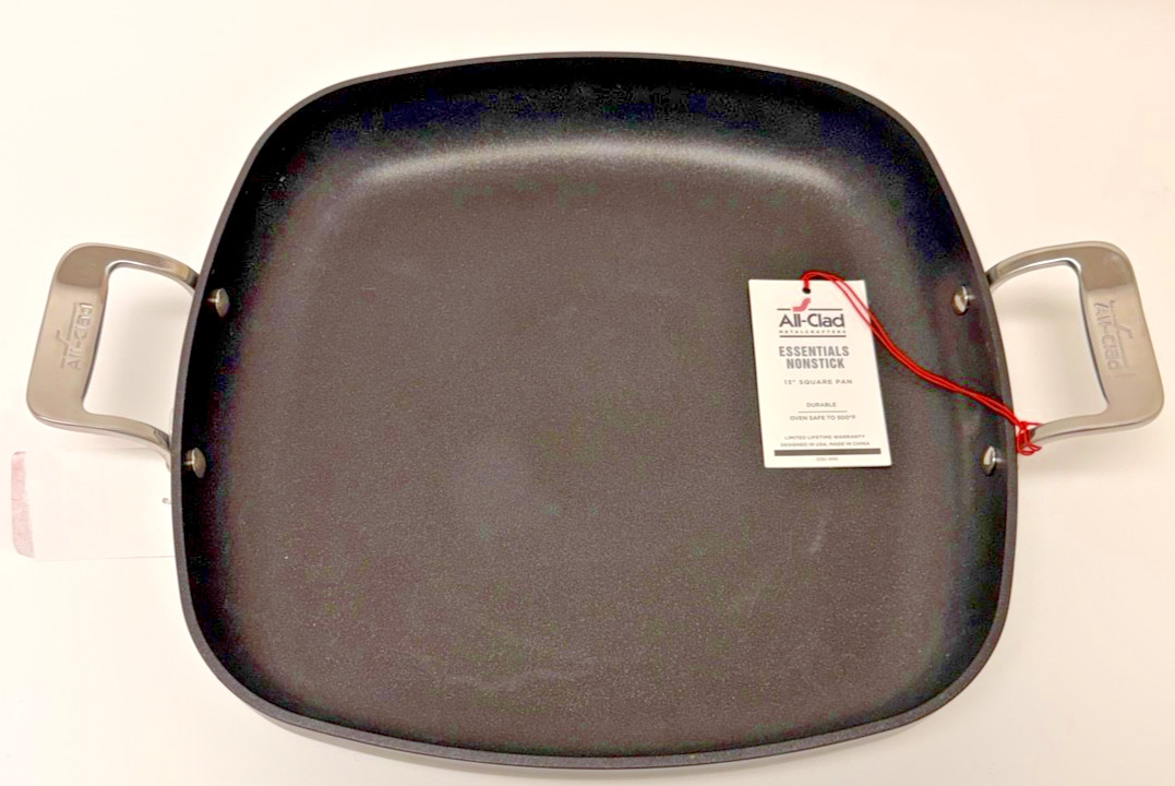 All-Clad Essentials Nonstick 13″ Square Grill Pan Black Oven Safe 500°F New