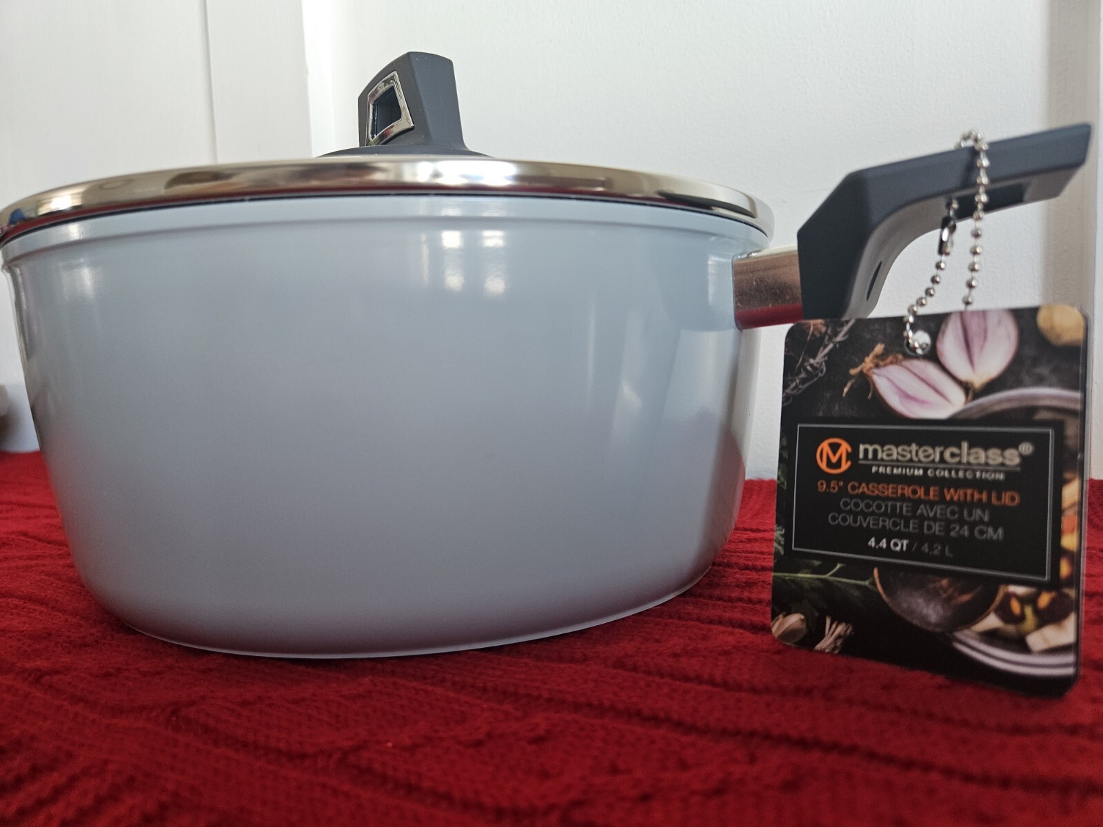 NEW Masterclass LIGHT SKY BLUE Speckled Inside Casserole 9.5″ Pan Cookware w Lid