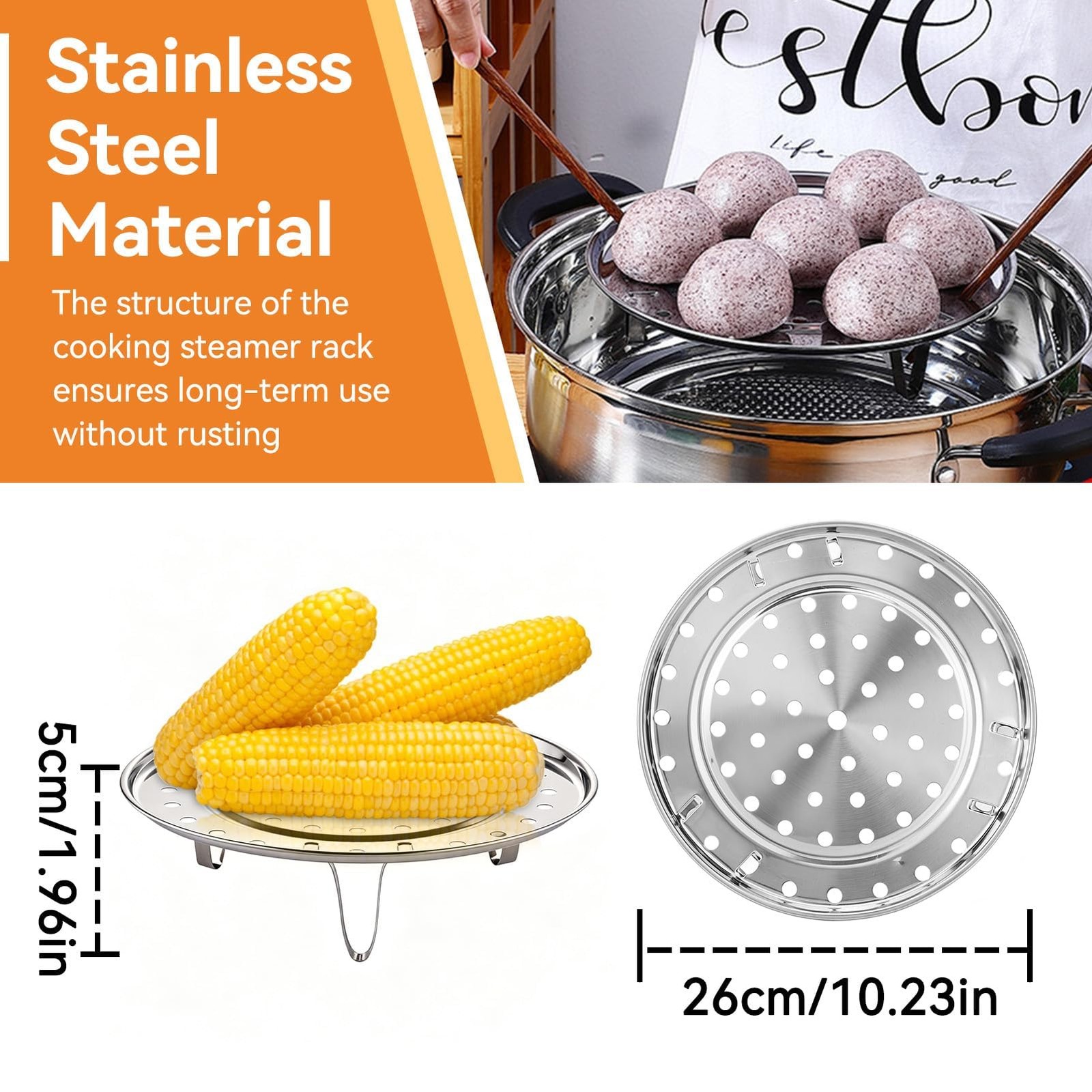 Round Steamer Rack, Stainless Steel Steaming Rack Stand Steam Tray Multifunct…