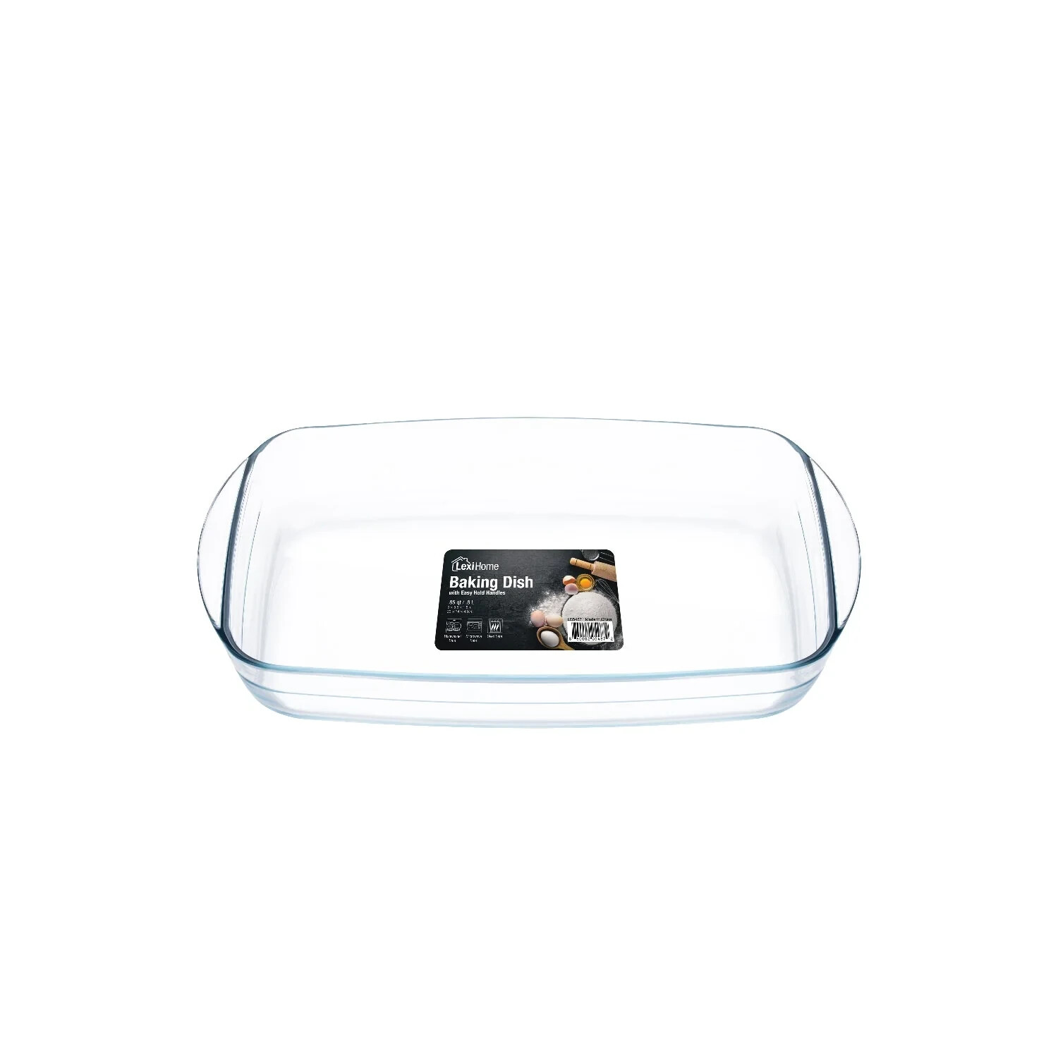 LexiHome Glass Casserole Baking Dish 3.8qt 3.6L Easy Hold Handles 15.4×9.4×2.6″
