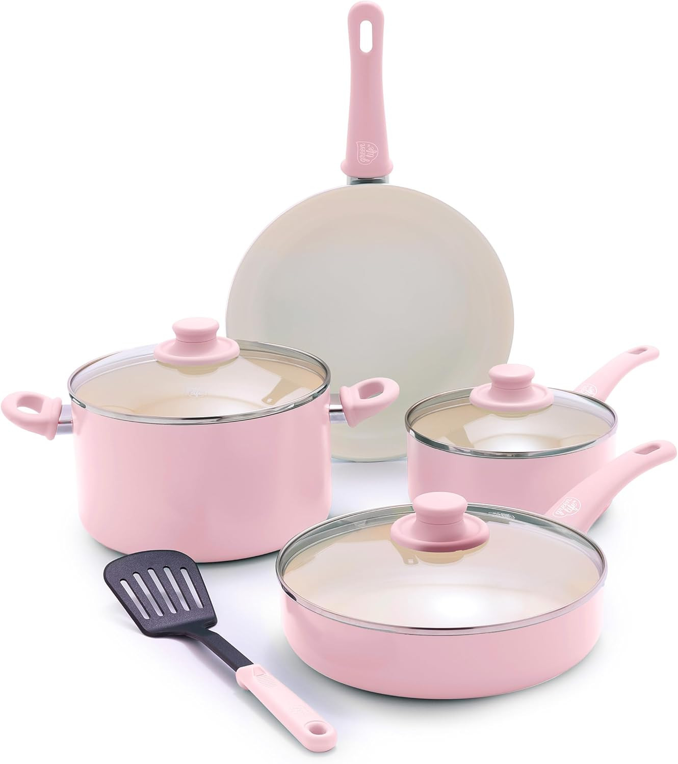 Soft Grip 8 Piece Cookware Set, Non-Toxic Pfas-Free Ceramic Nonstick, Frying, Sa
