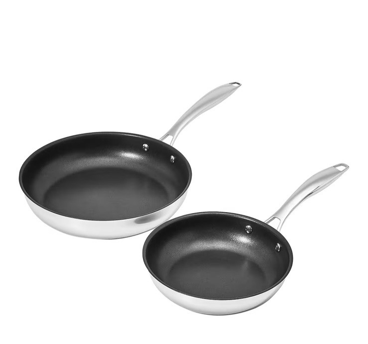 Amazon Basics 2 Piece Non-Stick Stainless Steel Fry Pan Set 10 Inch and 8 Inch
