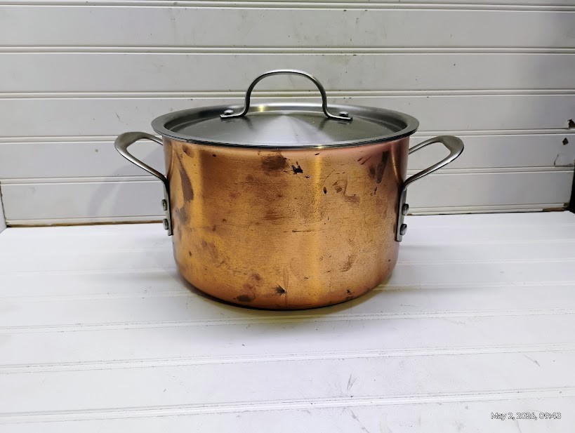 Calphalon 6 Qt Stockpot Tri-Ply Copper Stainless Dutch Oven Frying Saute Pan Lid