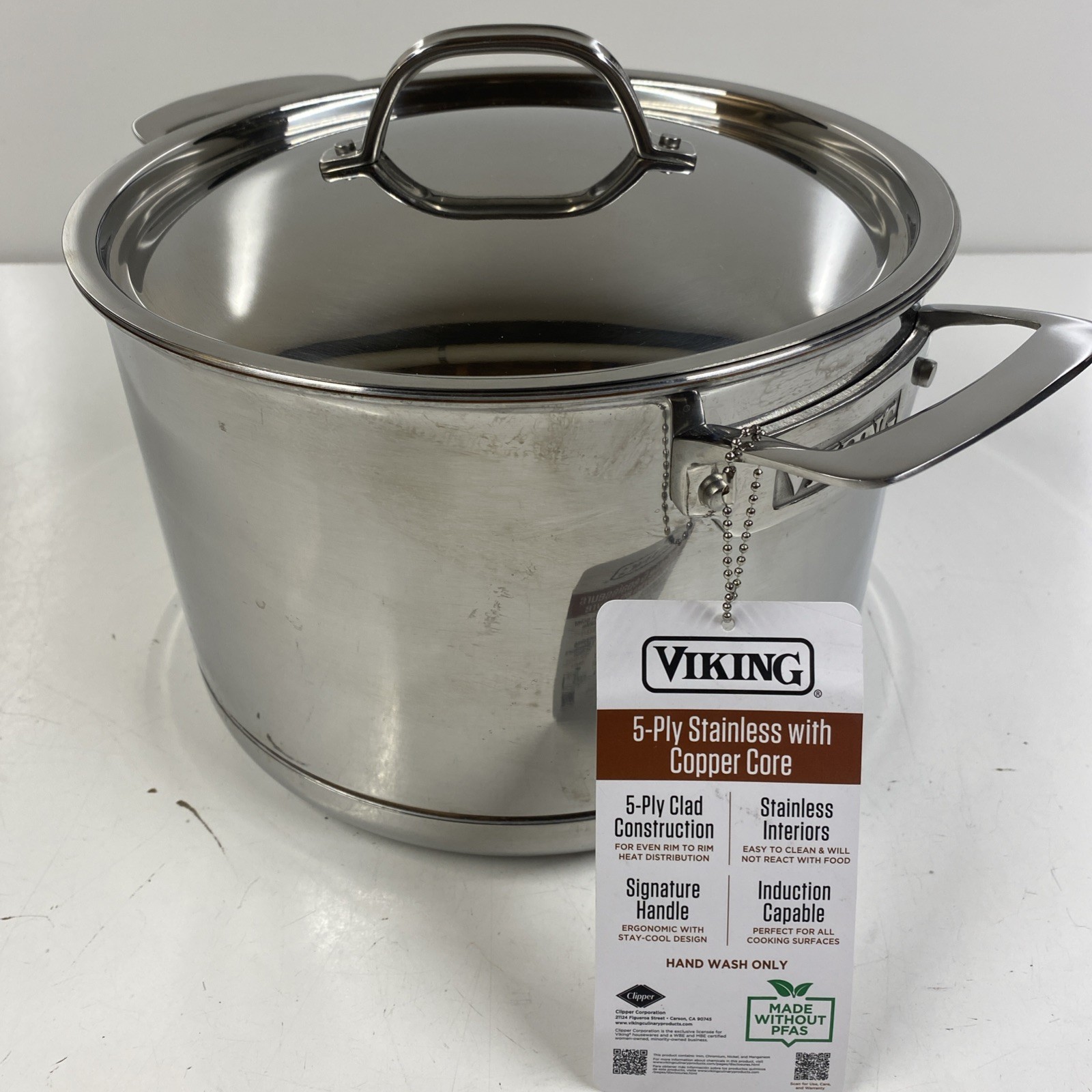 VIKING 8 Qt Stock Pot 5-ply Copper Core with Stainless Steel Lid Soup Sauce Pan