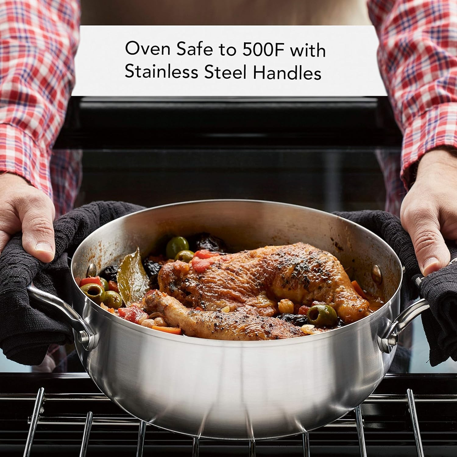 4QT Stainless Steel Induction Casserole Pot with Lid 3 Ply Base