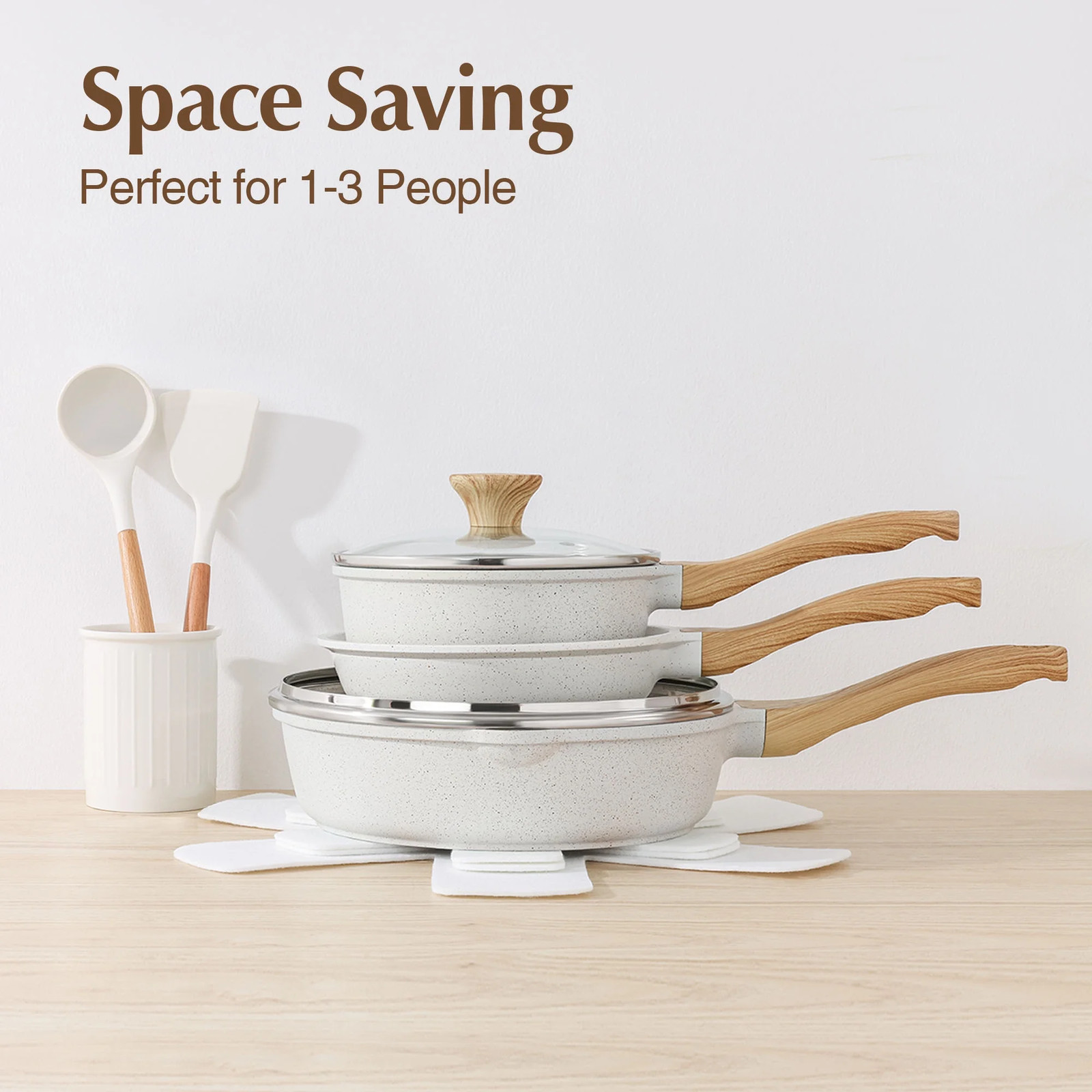 17 Pcs Ceramic Non-Stick Healthy Pots and Pans Cookware Set Toxic Free All Stove