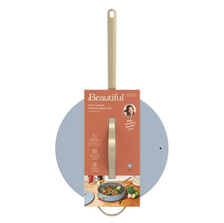 Beautiful 5.5 Quart Ceramic Non-Stick Sauté Pan with Strainer Lid