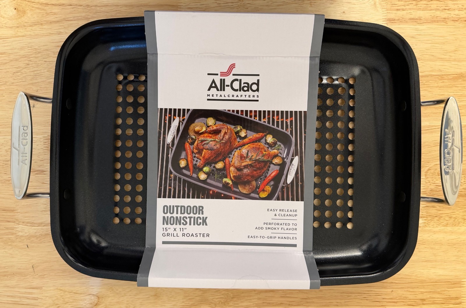 All-Clad Nonstick Roaster Set 15×11 Inch Oven Grill Safe 500F Roaster Pan-Black