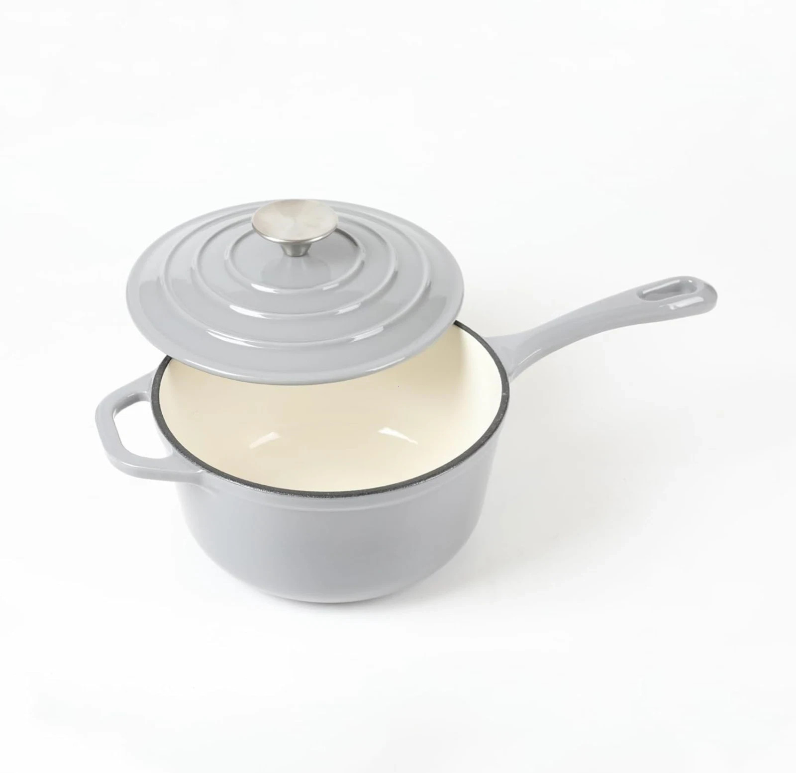 HAWOK Enameled Cast Iron Saucepan 2.65 Quart/2.5-Liters Gray