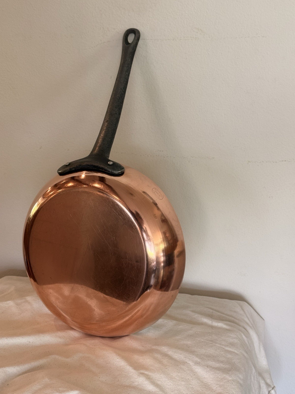 Vintage Stamped Made In France Baumalu Copper 9.5 in Pan Cast Iron Handle