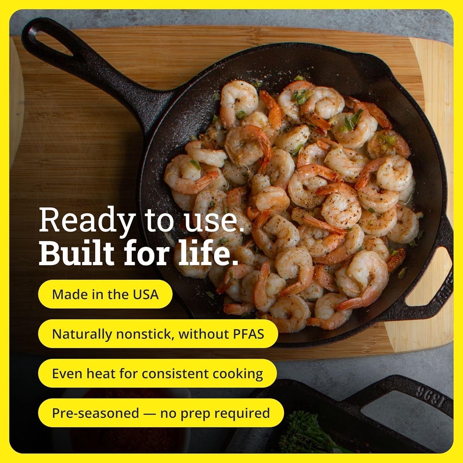 10.25in Cast Iron Skillet Pre-Seasoned Oven Safe Frying Pan