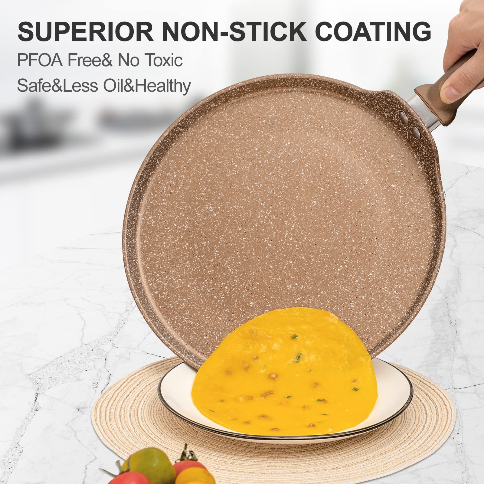 10 Inch Nonstick Crepe Pan Granite Coating Flat Skillet Dosa Tawa Griddle