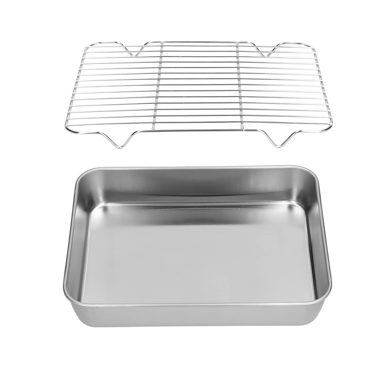 Roasting Pan Rectangular Baking Rack Stainless Steel Cooking 23.5×17.5x5cm