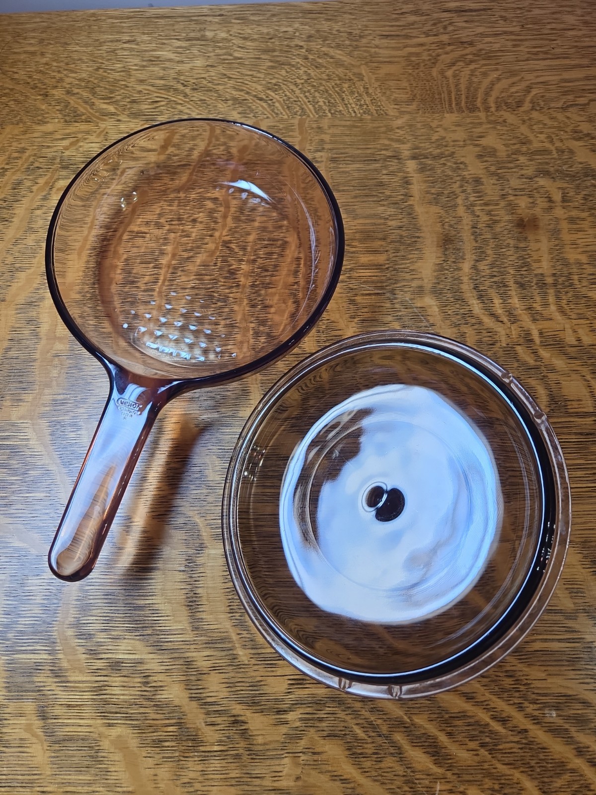 Pyrex Corning Amber Vision Ware Cookware 7” Skillet Fry Pan Waffle Bottom w/Lid