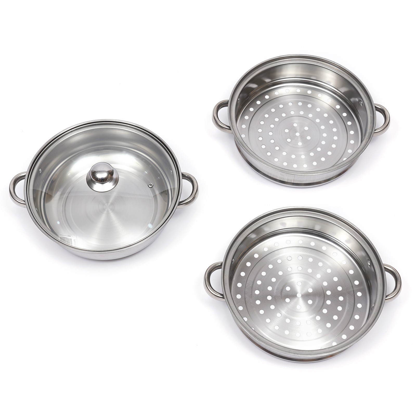 3 Tiers Stainless Steel Food Steamer Cooker Pot Vegetable Fish w/Glass Lid