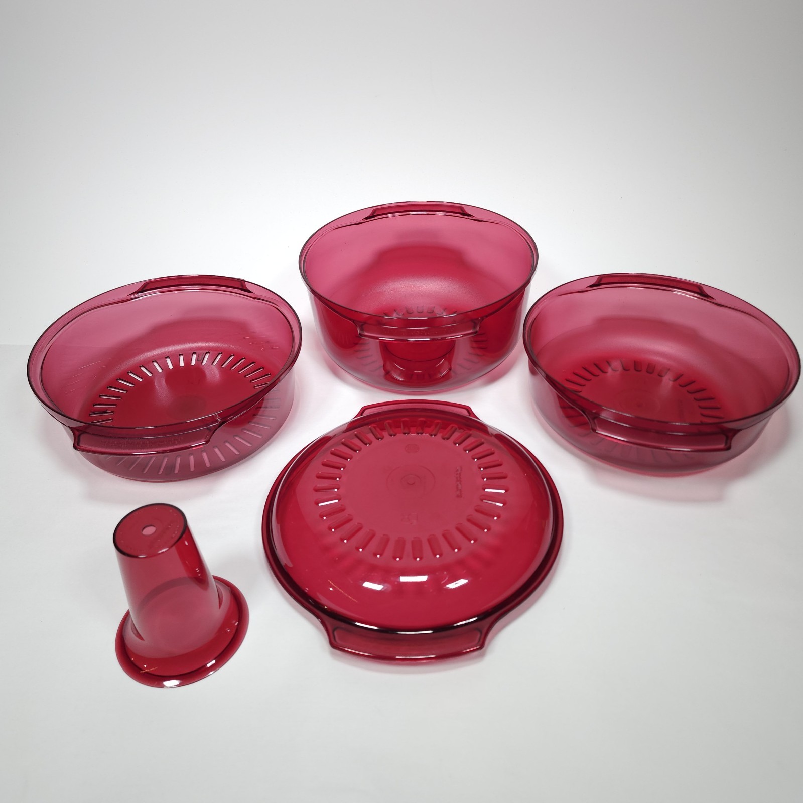Vintage Tupperware Tupperwave Stack Microwave Cooker Cranberry Red 5 Piece Set