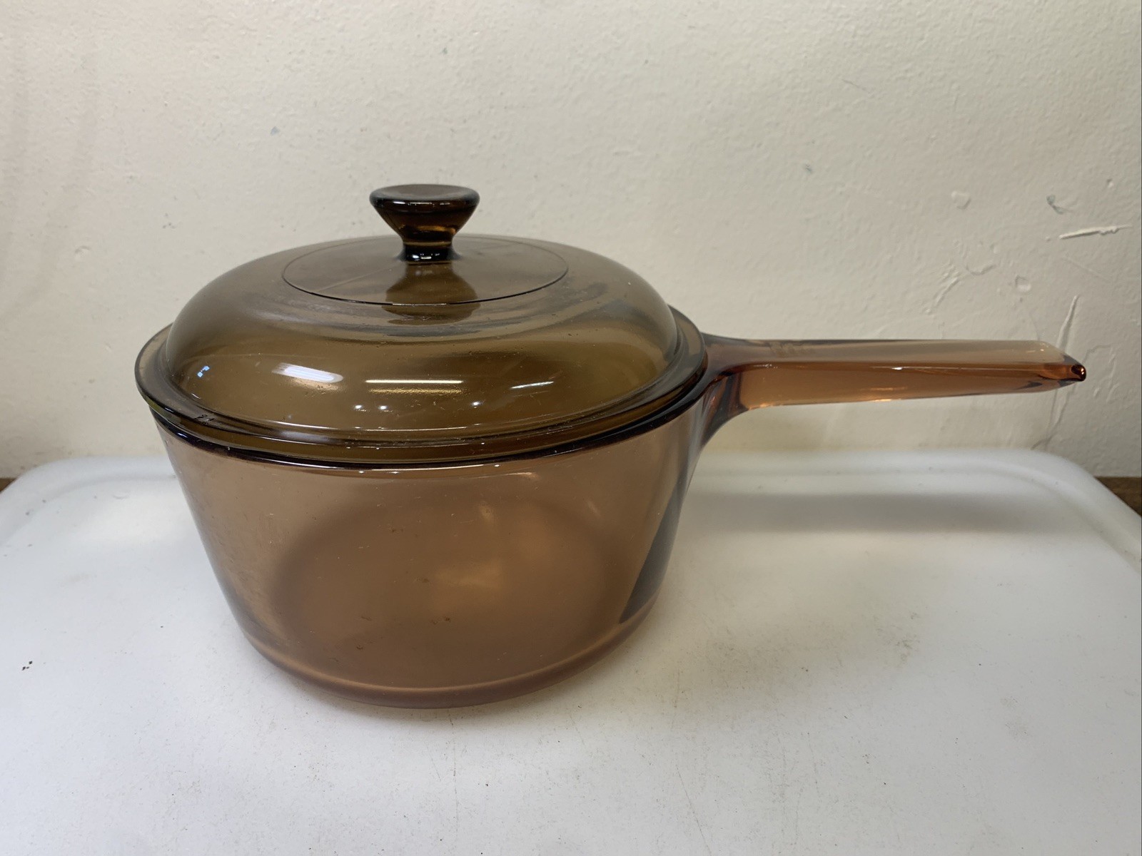 Corning Vision Ware Amber Glass Sauce Pan 1.5 L Pyrex Cookware Pot With Lid USA