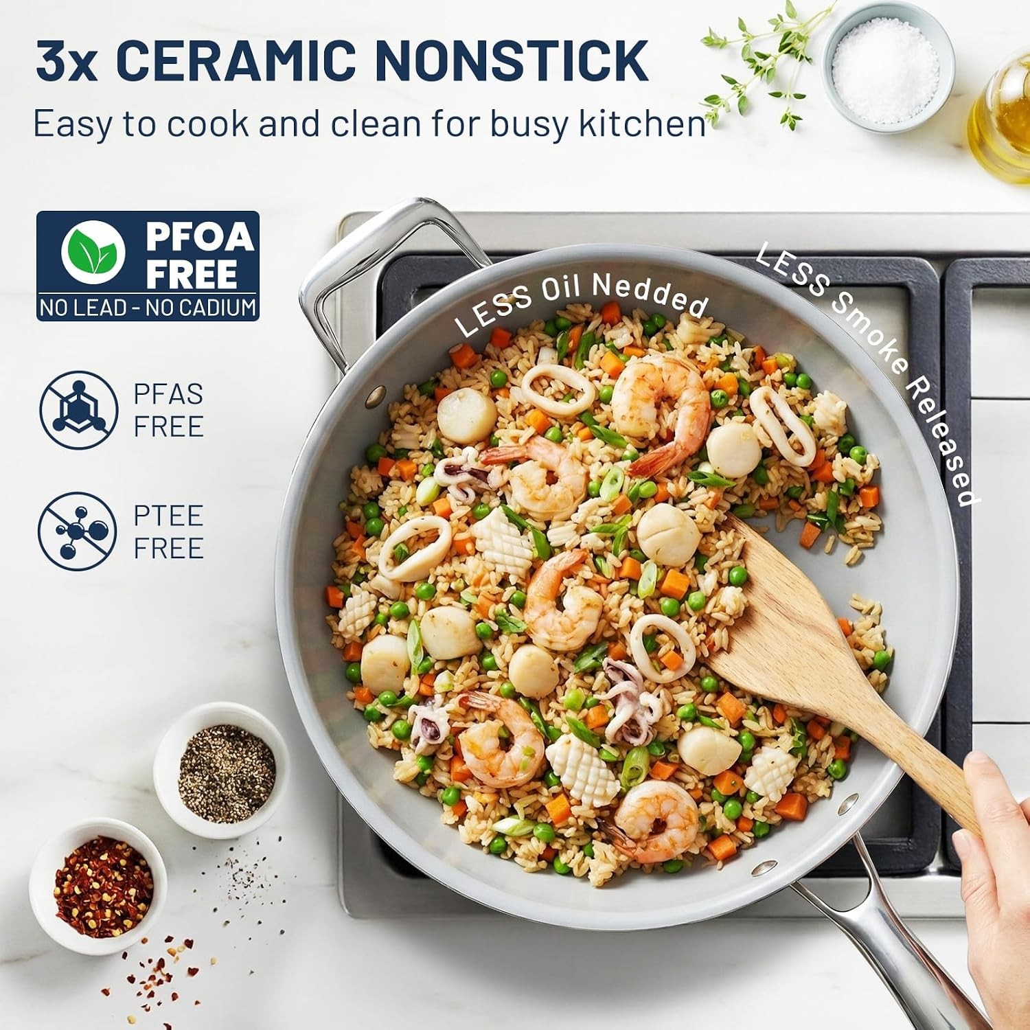 12 Inch Ceramic Nonstick Frying Pan with Lid 5 QT Deep Saute Pan for Cooking