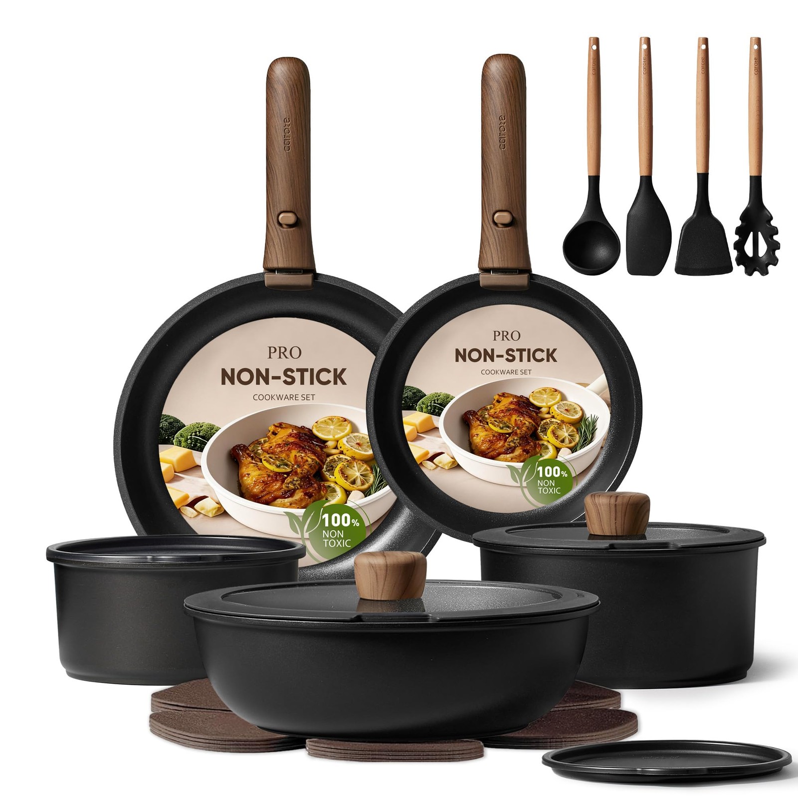 Carote 19Pcs Pots And Pans Non Stick Cookware Sets Detachable Handle Induction