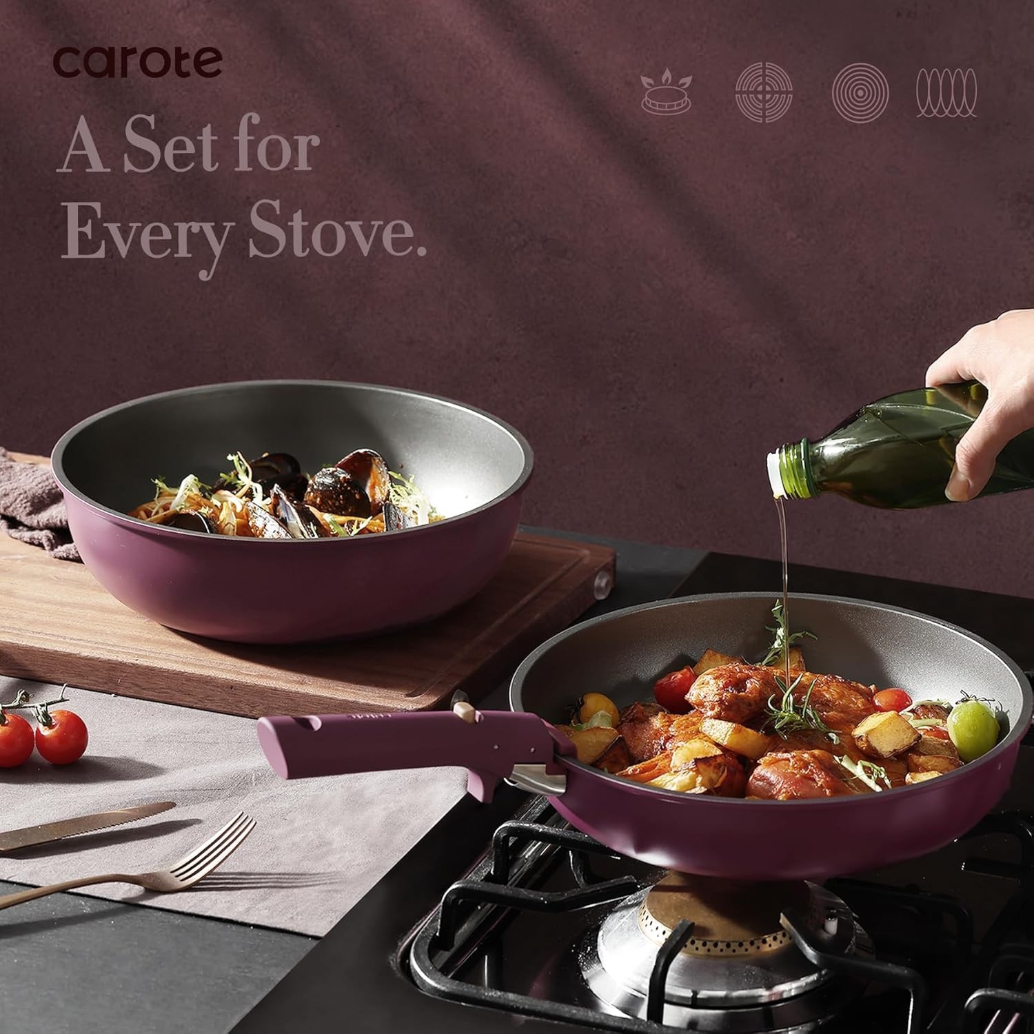 21-Piece Nonstick Cookware Set with Detachable Handles – Induction Compatible