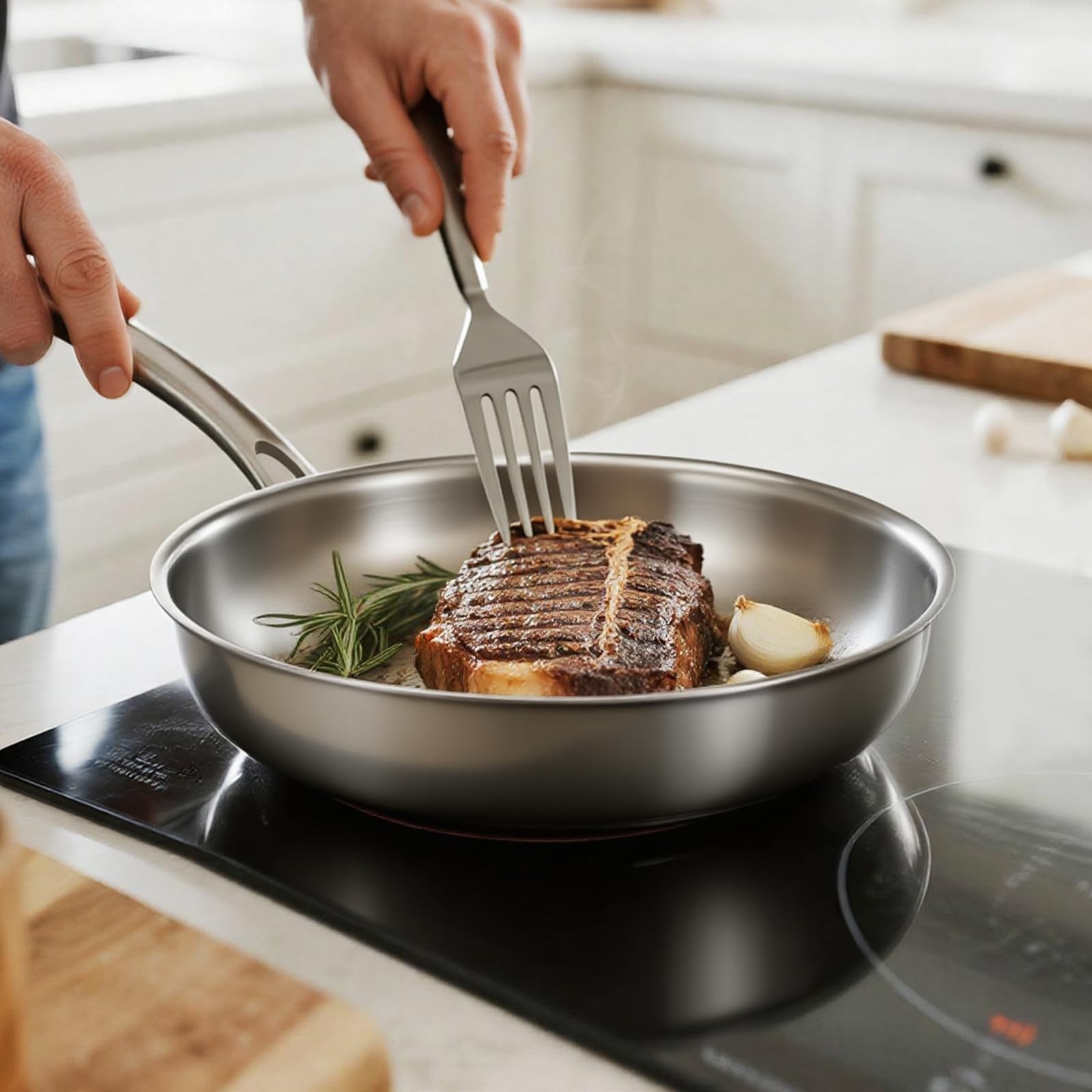 Kirecoo Tri-Ply Stainless Steel Pan – 12 Inch Frying Pan, Fast and Even Heat Sta