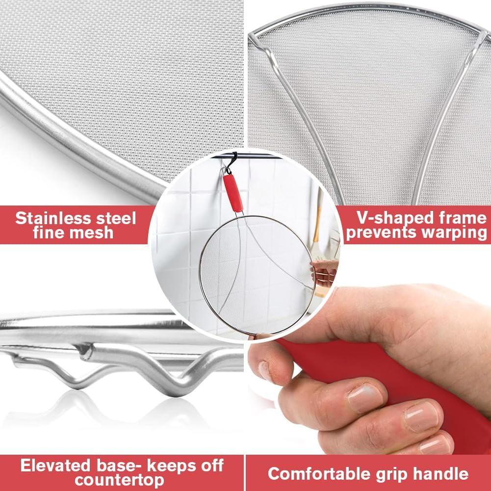 Splatter Screen for Frying Pan & Food Strainer,13 Inch Stainless Steel Grease Sp
