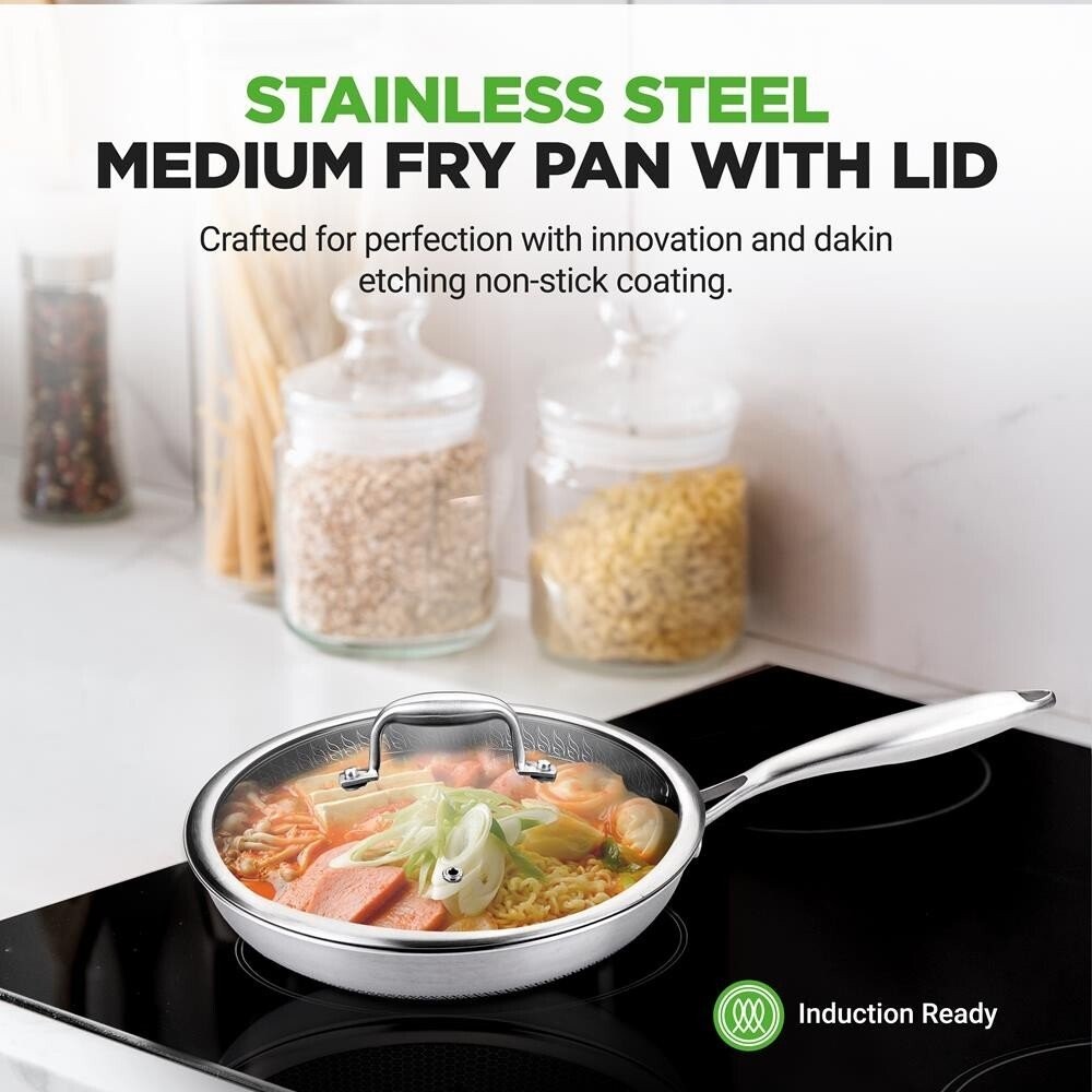 NutriChef Stir Fry Pan Non Stick Coating Specialty Tool Large Stainless Steel