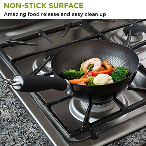 Nonstick Carbon Steel Wok With Soft Touch Riveted Handle 8″bla