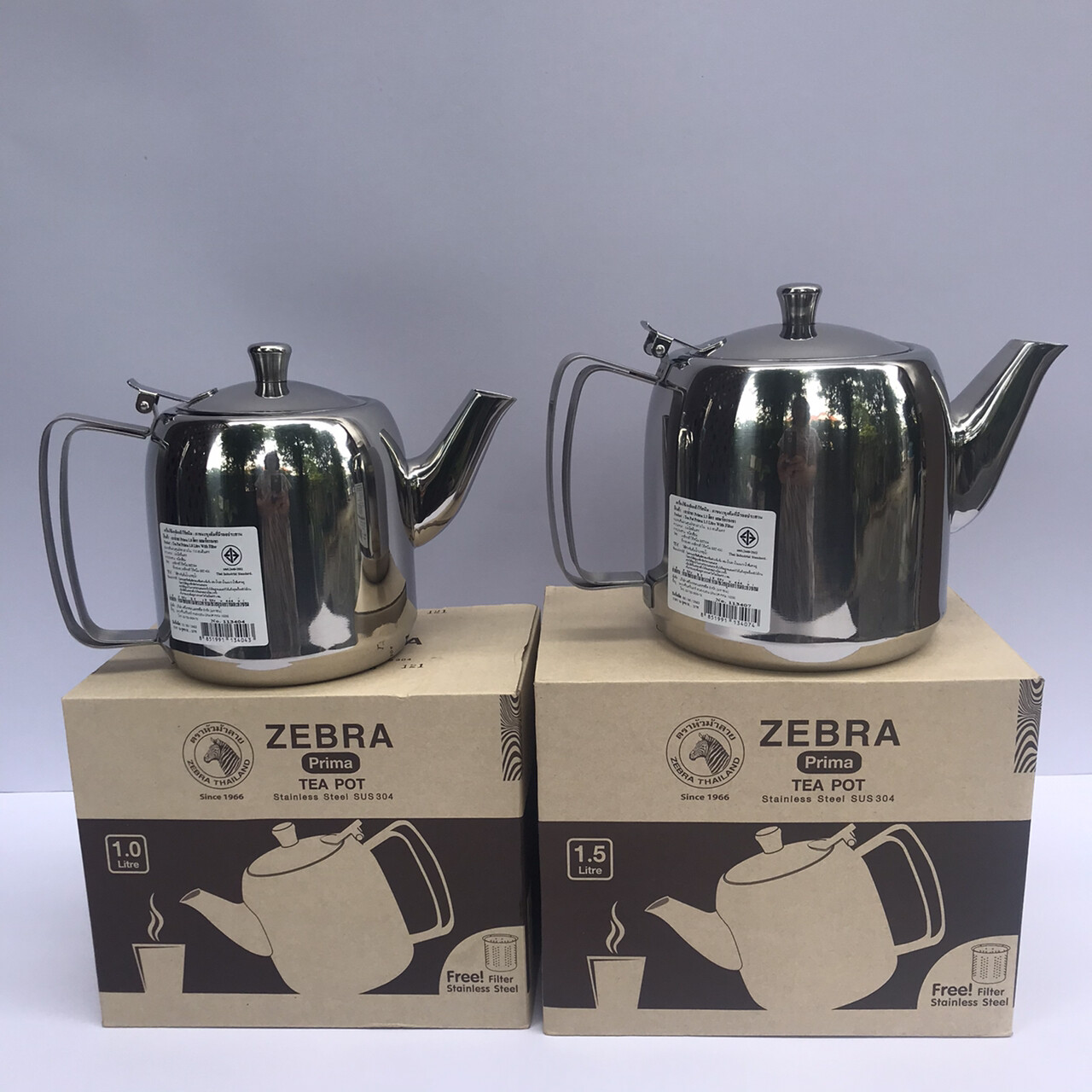 Thai Zebra Brand Prima Tea Pot Kitchenware Silver Stainless Steel Free Filter