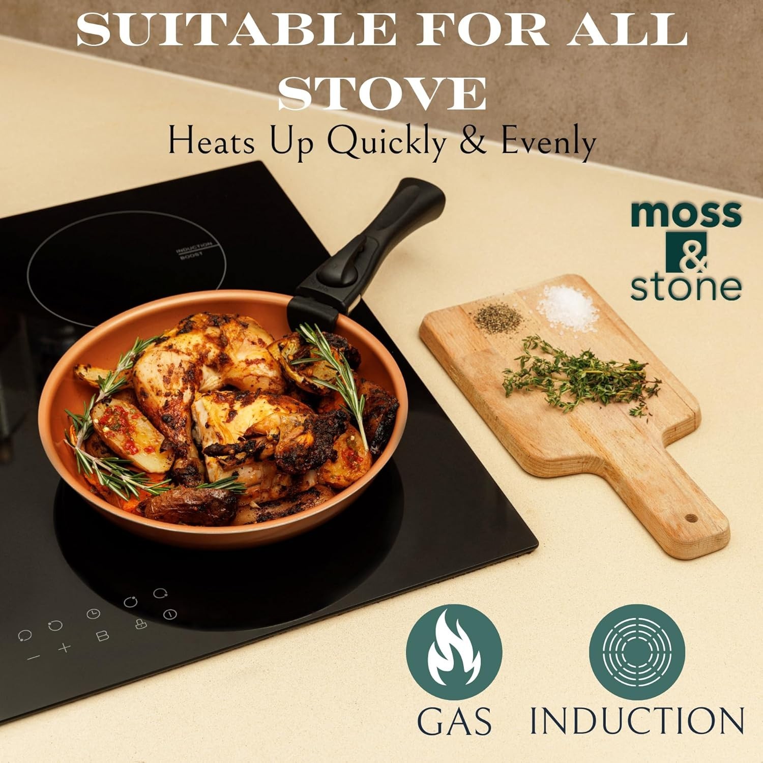 Nonstick Copper Cooking Set – 7 Pcs with Removable Handle, Ideal for Camping