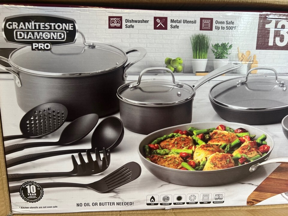 Granitestone Diamond PRO Non Stick Hard Anodized Aluminum 13 Pieces Cookware Set