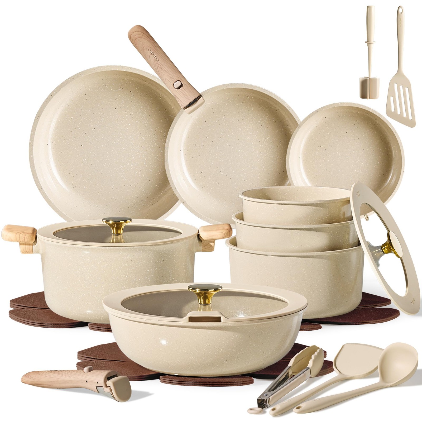 25PCS Ceramic Cookware Set Pots and Pans set Non Stick RV Kitchen Cooking Set
