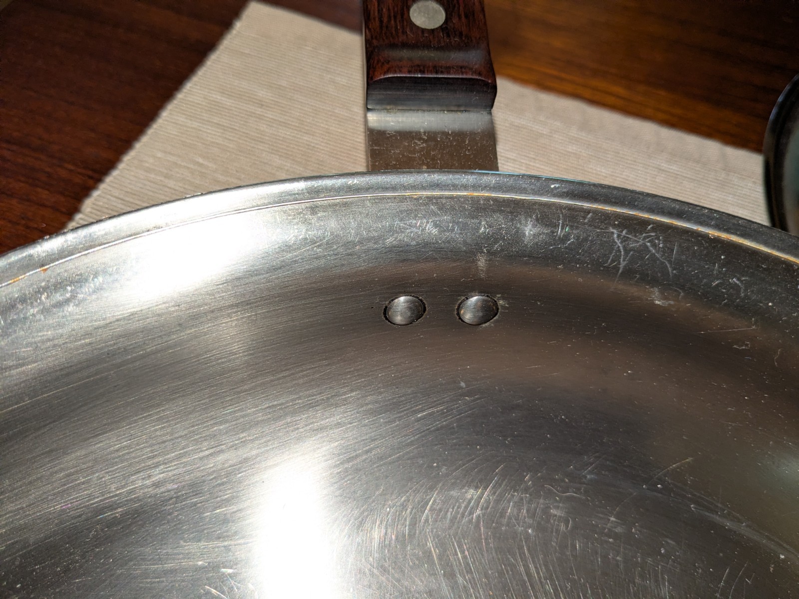 Vtg Farberware 10 Inch Skillet Stainless Steel Lid Wood Handles