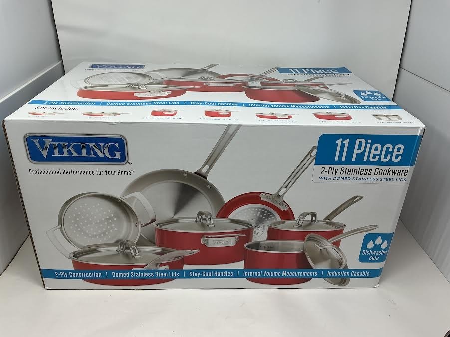 Viking Multi-Ply Color 2-Ply 11pc Cookware Set with Stainless Steel Lids, Red