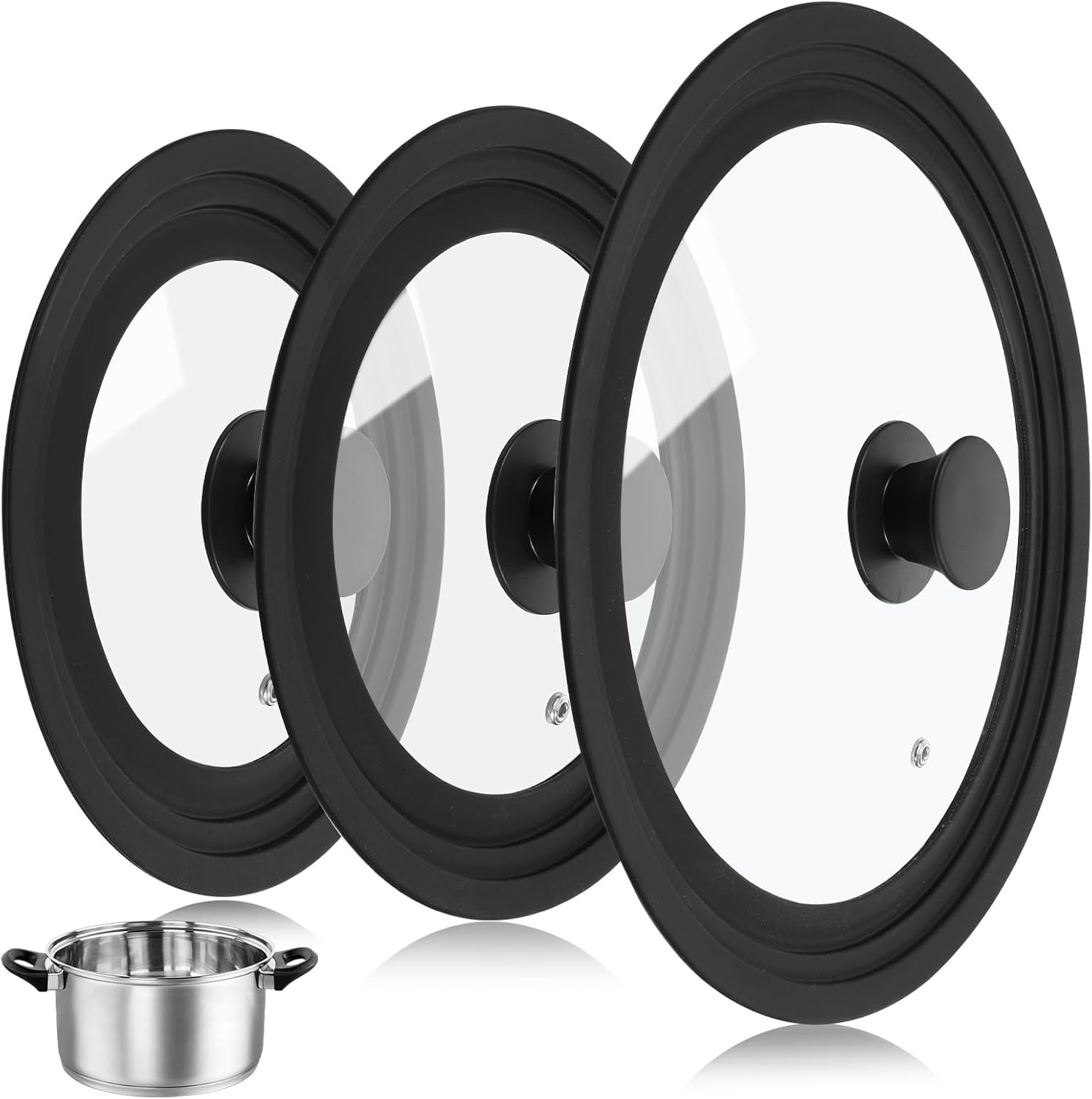 3PCS Universal Pot Lids for Pans and Skillets, Tempered Glass Replacement Cast