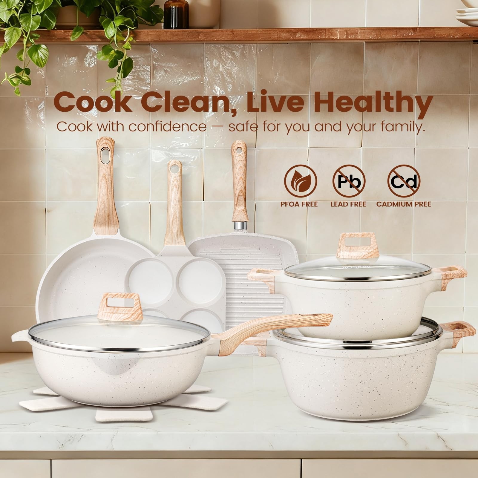 27PCS Pots and Pans Set, Nonstick Ceramic Cookware Set, Healthy Kitchen Cooki…