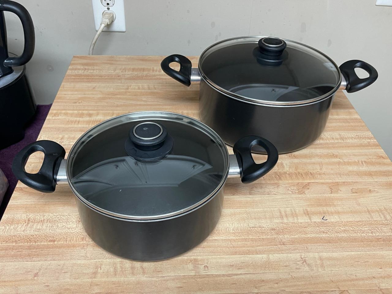 4 PC CHEFMATE NON-STICK D16 STOCK POTS GLASS LIDS VERY GENTLY USED #C,#D