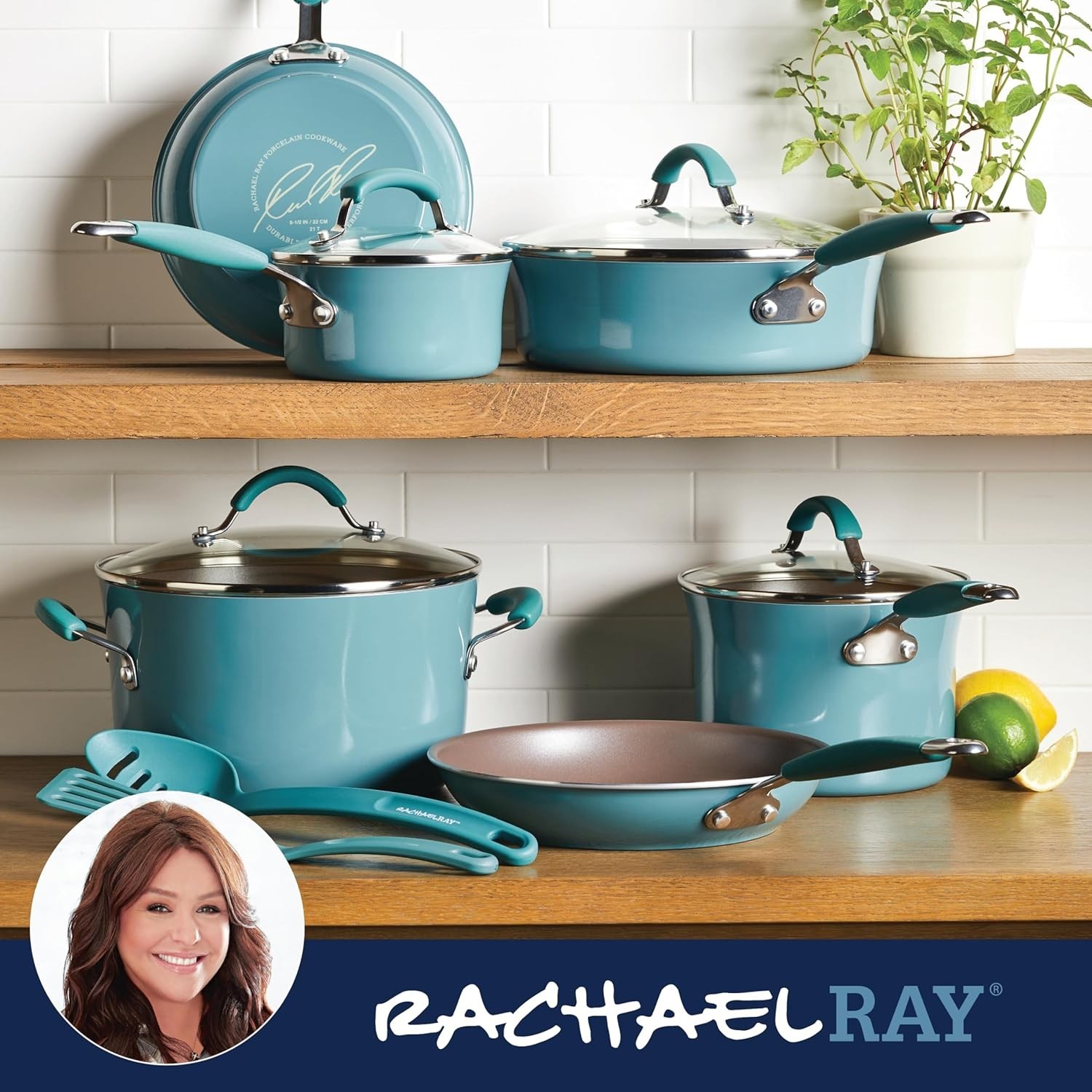 Rachel Ray’s Kitchen Cucina Nonstick Cookware Pots/Pans 12 Piece Set Agave Blue.