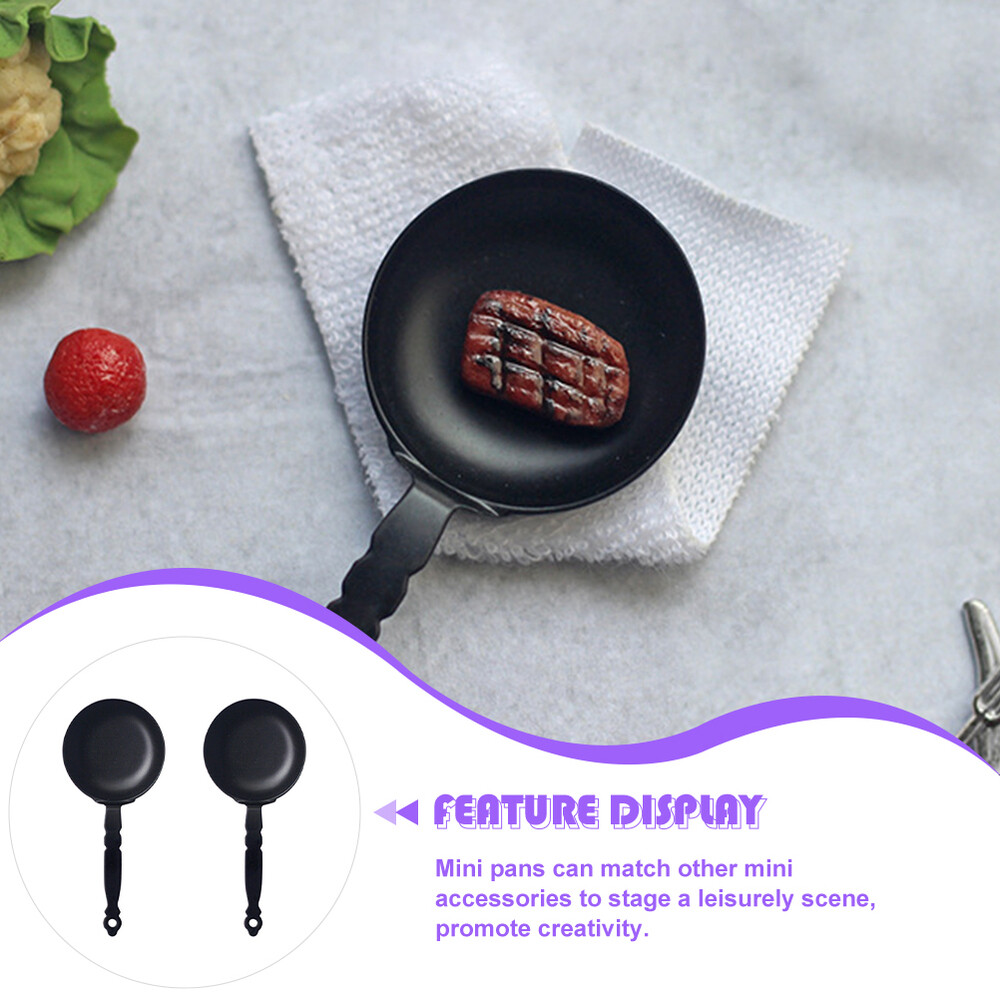 2PCS Miniature Cookware Pretend Play Frying Pan Miniature Cast Iron Skillet
