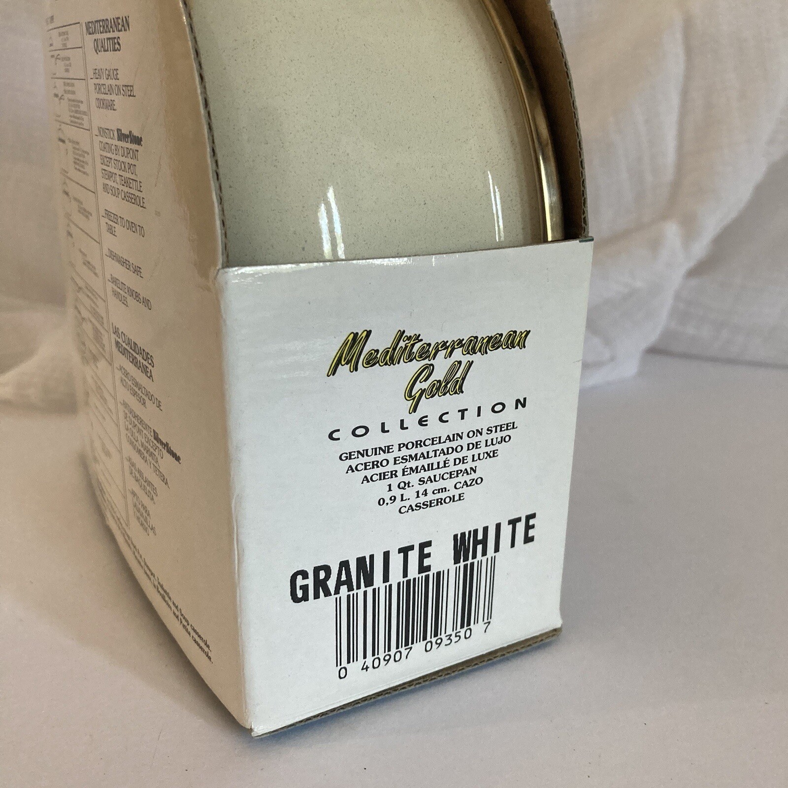 Mediterranean Gold 1 Qt Saucepan | Granite White Gold Rim | Silverstone Pot NEW
