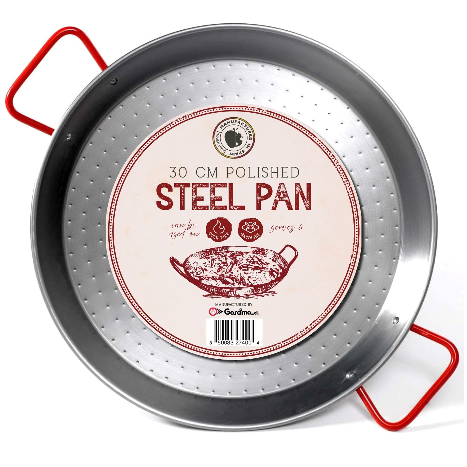 12 Inch Carbon Steel Paella Pan, 30Cm Polished Steel Large Skillet from Spain, G