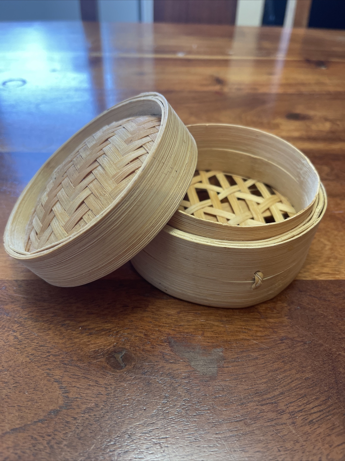 Vintage Individual Bamboo Steamer Asian Cooking 4” Diameter (TD)