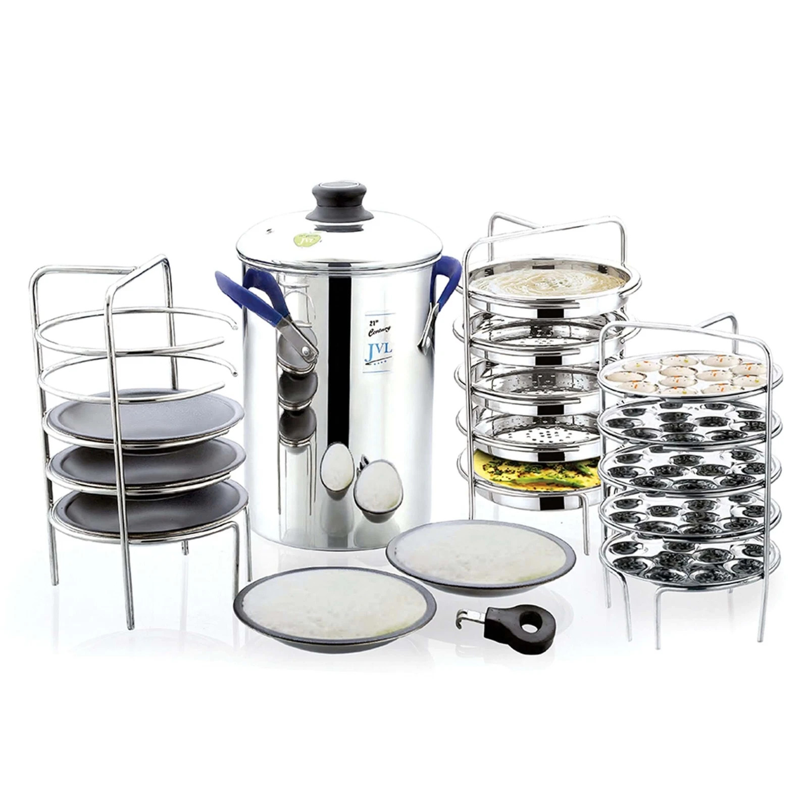 JVL Stainless Steel 15-Piece Multi-Purpose Idly Maker Set – Thatte Idly, Idiyapp