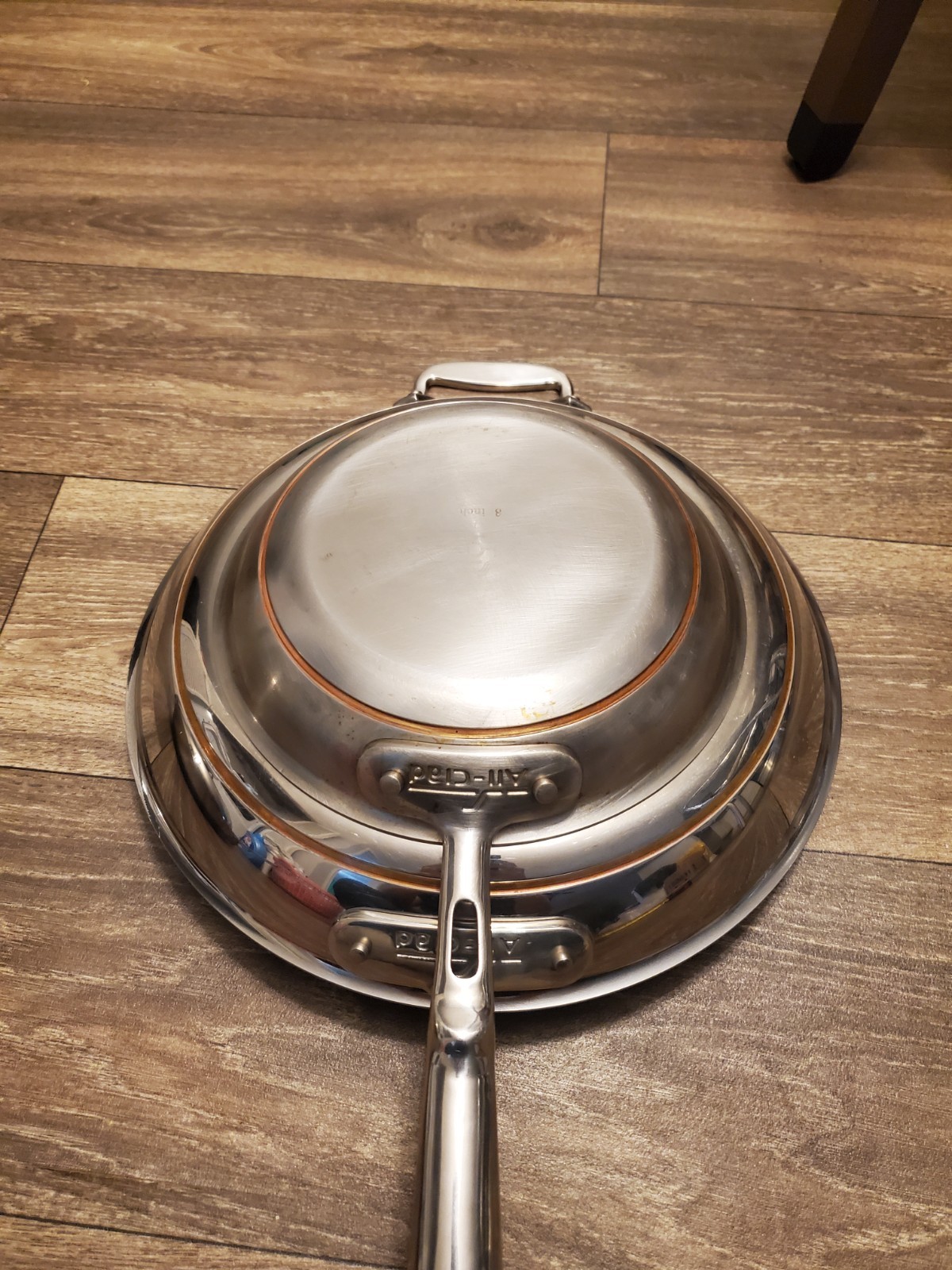2 pieces all clad copper core frying pans 12″ & 8 “