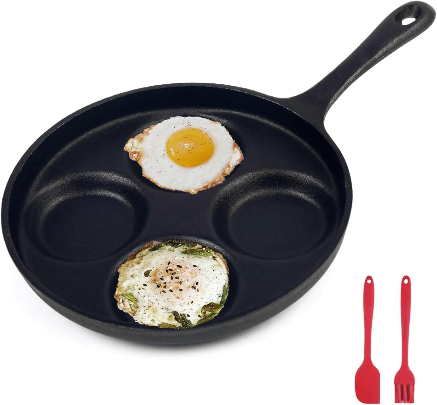 4-Cup Cast Iron Fried Egg Pan 9.5” Pancake Pan Burger Omelet Cooker Griddle …