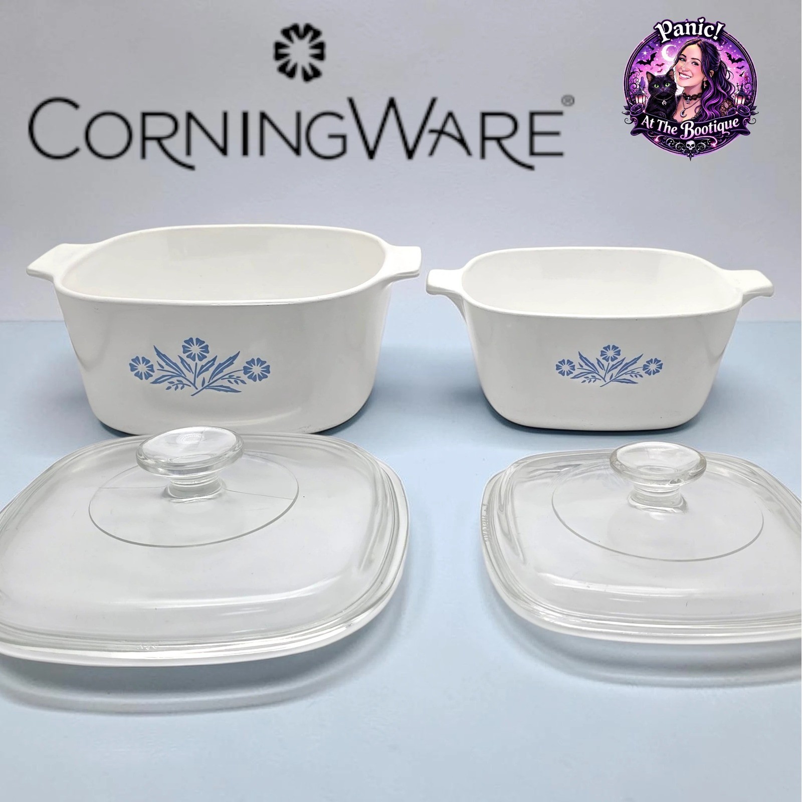 CorningWare Casserole Dish Set Blue Cornflower 3qt 1.75qt Pyroceram Vintage USA