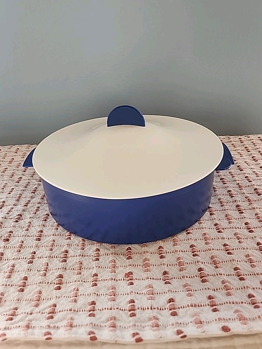 Vintage Tupperware Microsteamer White & Blue Microwave Cooker Steamer