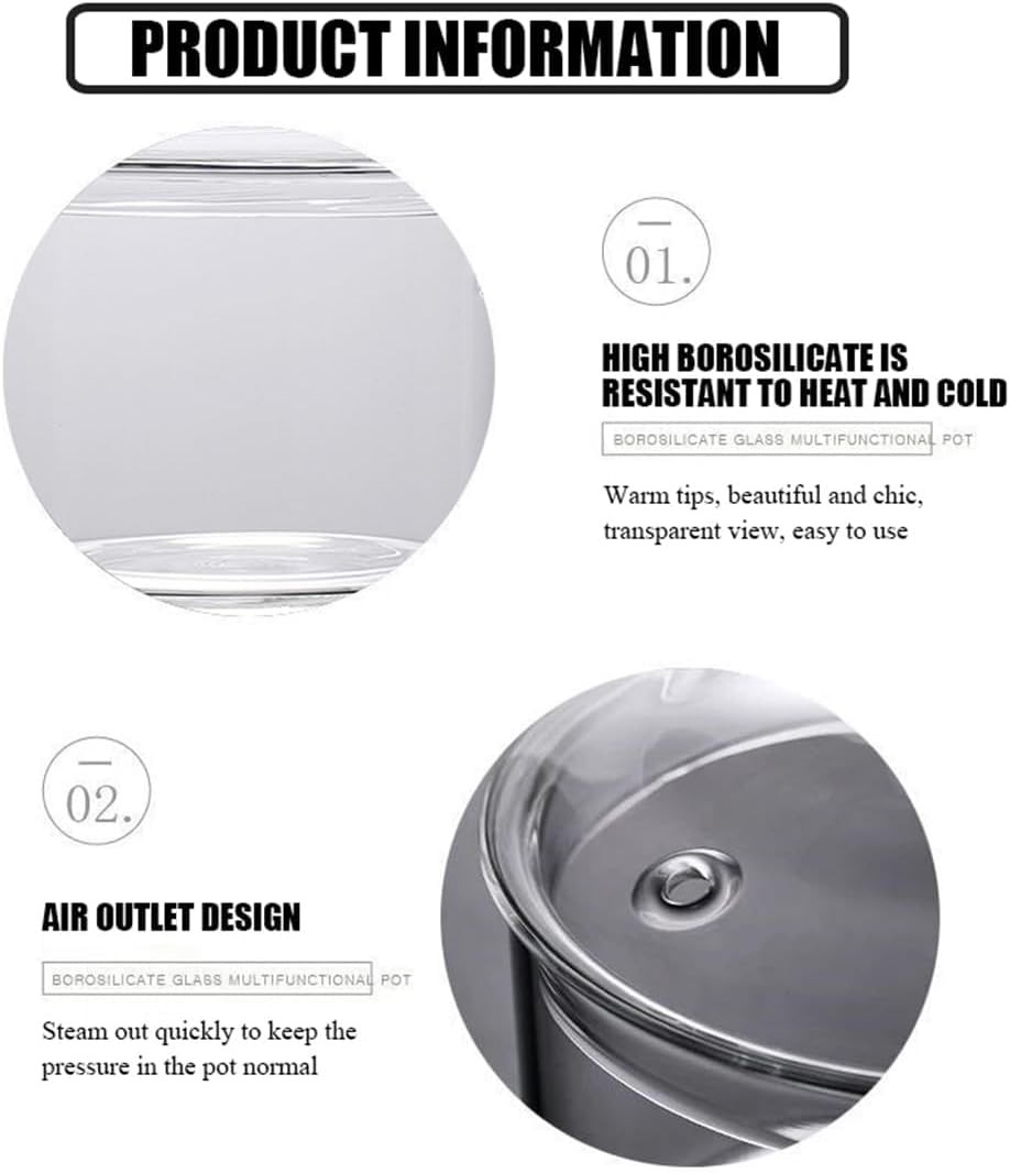 Glass Saucepan with Cover 1.9L/64OZ Heat-resistant Glass Cooking Pots Glass