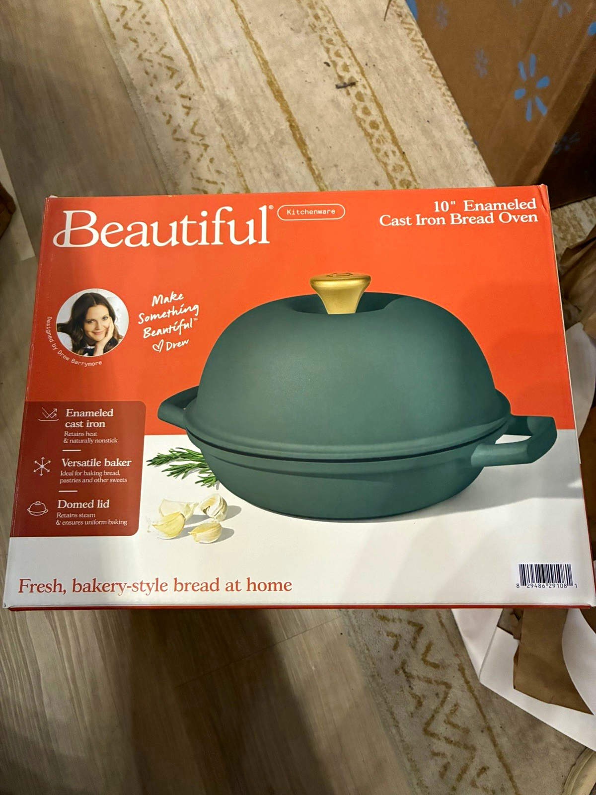 Beautiful 10in Green Enameled Cast Iron Bread Oven w/ Domed Lid Induction